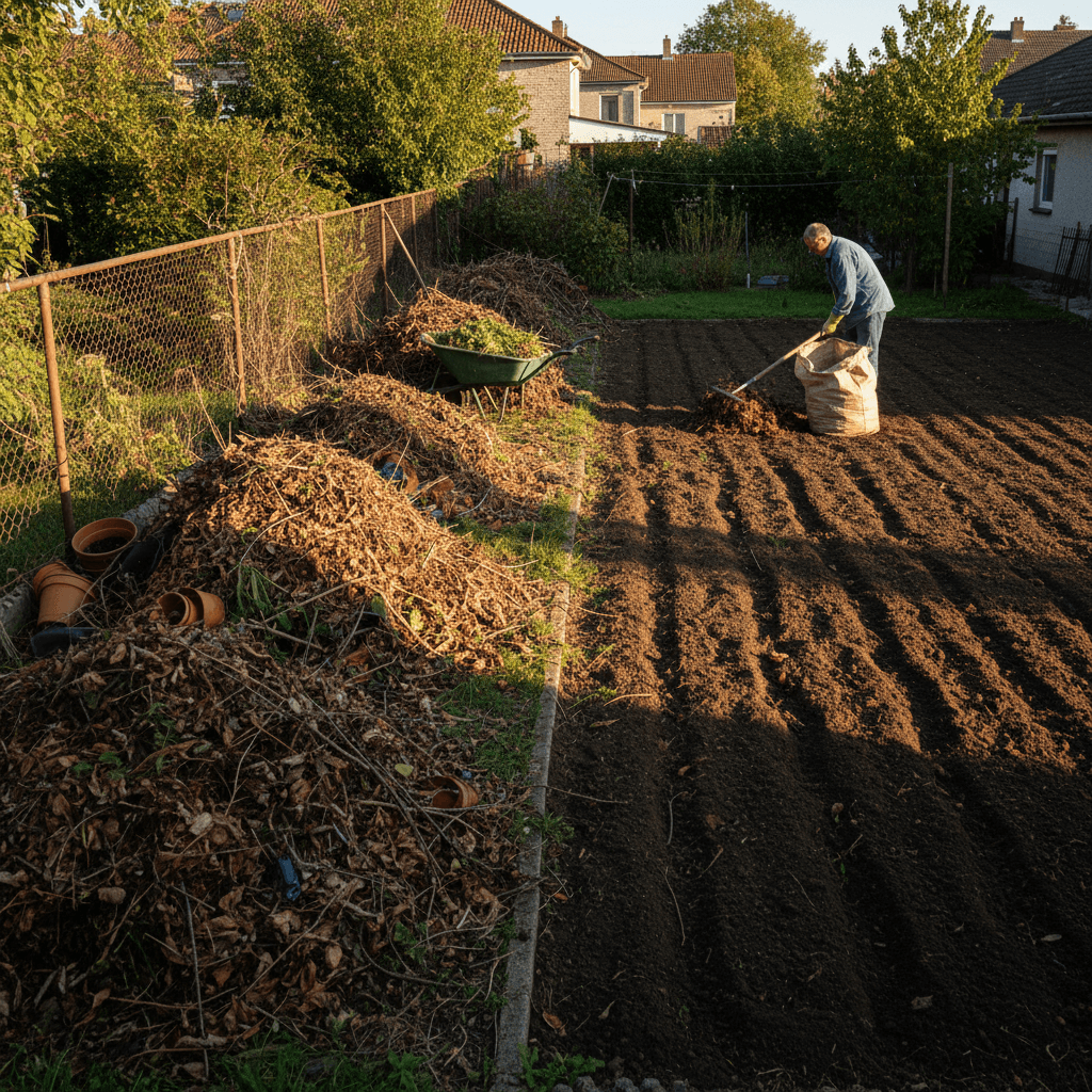 Backyard clearing service showing before and after areas