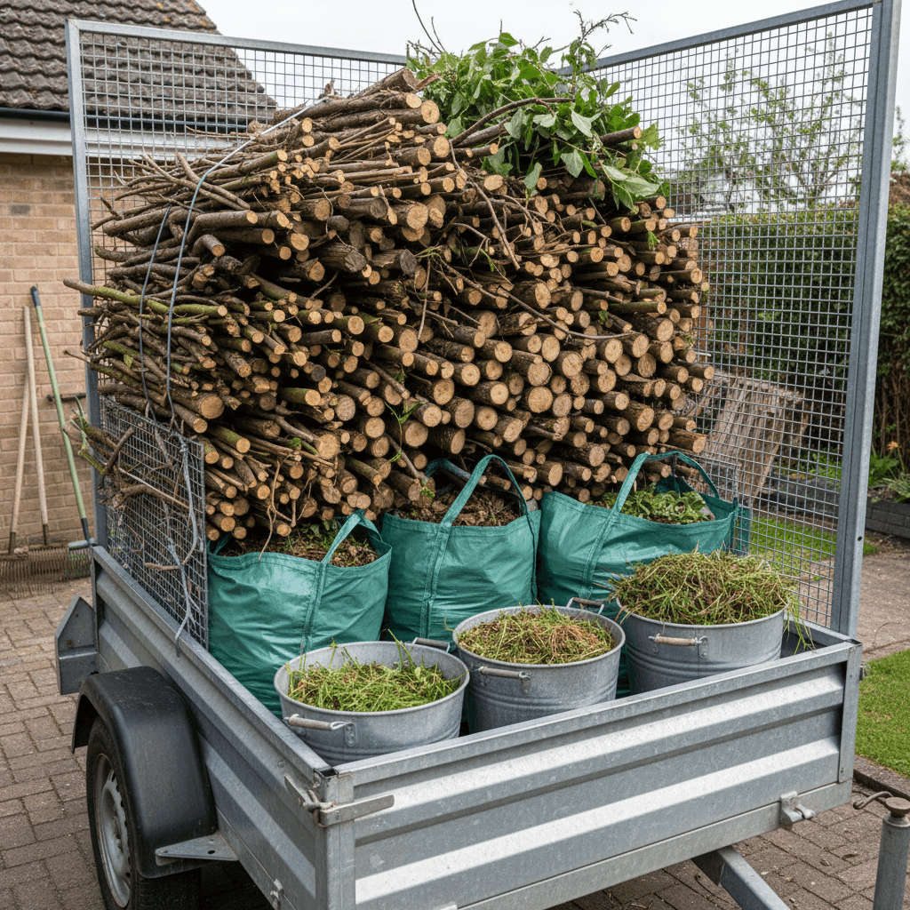 Hard waste and garden materials organized for collection